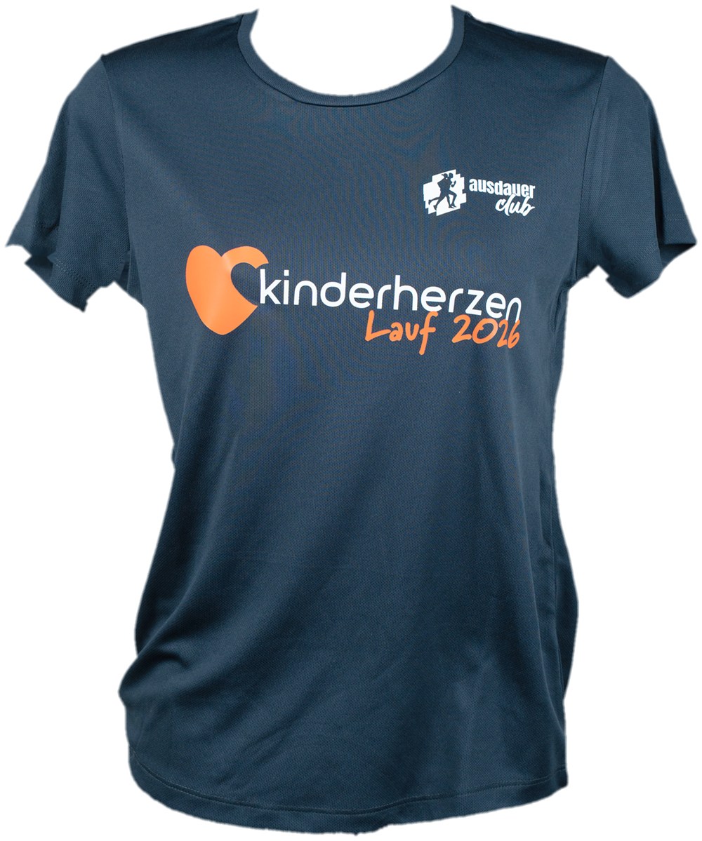 Event-Shirt zum Kinderherzenlauf 2026 in French Navy mit orangem kinderherzen-Logo und ausdauerclub-Logo.